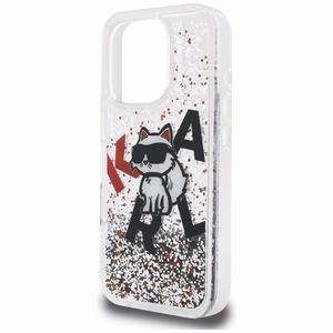 Karl Lagerfeld Liquid Glitter Choupette Logo Ümbris jaoks iPhone 16 Pro - Läbipaistev