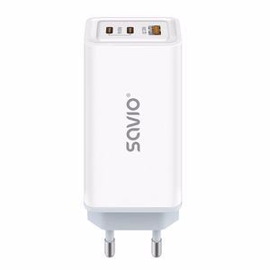 SAVIO LA-07 GaN 65W mains charger, USB, QC4.0+, PD 3.0, valge