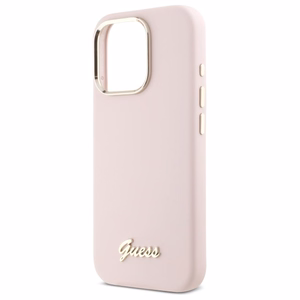 Guess Silicone Script Metal Logo & Frame iPhone 16 Pro Ümbris - roosa