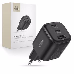 Tech-Protect NCA100W-GaN 3 pesaga 100 W PD 3.2/QC 3.0 seinatoiteadapter – must