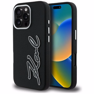 Karl Lagerfeld FW Grained Signature Logo чехол iPhone 16 Pro - черный