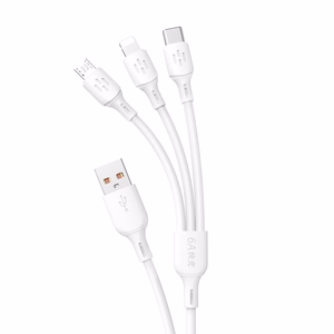 Dudao 3-in-1 USB-A – USB-C / micro USB / Lightning kaabel 6A, 1,2 m, valge