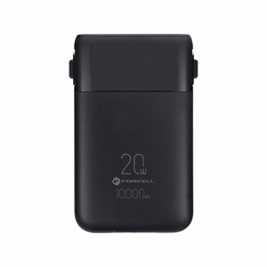 FORCELL F-ENERGY F10K6 Multicharge akupank sisseehitatud USB-C- ja Lightning-kaablitega, PD, QC3.0, 3 A, 22,5 W, 10000 mAh, must