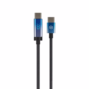 Blavec Kabel Velox pleciony - Typ C na Typ C - PD 100W 5A LED display 1,2 metra Apple CarPlay/Android Auto (CVE-CC5B12) black