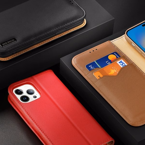 Dux Ducis Hivo Nahast Flip Cover Ehtne nahast rahakott kaartide ja dokumentide jaoks iPhone 14 Pro Brown