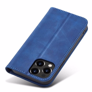 Magnet Fancy Case ümbris iPhone 14 Pro Max'ile, mis katab iPhone 14 Pro Max'i ümbrise koos flip wallet standiga sinine