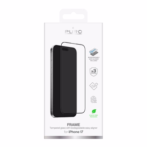 Puro Frame закалённое стекло для iPhone 17 с аппликатором и чёрной рамкой