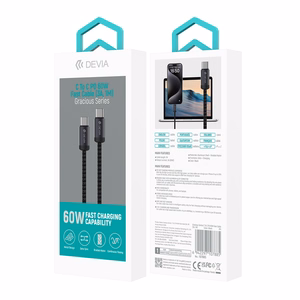 Devia кабель Gracious EC646 PD USB-C - USB-C 1,0 m 60W 3A черный
