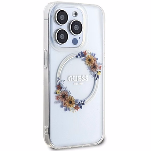 GUESS ümbris jaoks IPHONE 15 Pro compatible with MagSafe GUHMP15LHFWFCT (Flowers Wreath) läbipaistev
