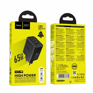 telefoni laadija Hoco 2x USB C + USB A QC3.0 PD 3A 65W N75 must