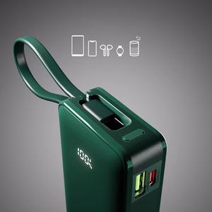 Powerbank SBS 10000 mAh 20W with built-in USB-C cable and digital display - green