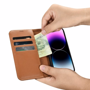 iCarer rahakoti ümbris 2in1 Cover iPhone 14 Pro Max nahast Flip Cover Anti-RFID pruun (WMI14220728-BN)