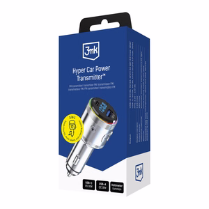 3mk Hyper auto FM-saatja koos laadimisega, 48 W, QC/PD/PPS, USB 1C1A, hõbedane