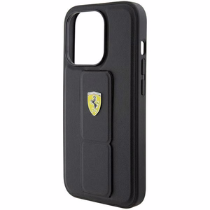 Ferrari Grip Stand Metal Logo ümbris jaoks iPhone 15 Pro - must