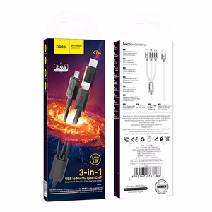 Kaabel 3in1 USB A to Lightning / Micro USB / USB C Hoco 2A X74 1 m must