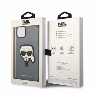 Karl Lagerfeld Saffiano Karl's Head Patch ümbris jaoks iPhone 14 - hõbedane