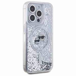 Karl Lagerfeld Liquid Glitter Karl & Choupette Head Magsafe iPhone 15 Pro Ümbris - Clear