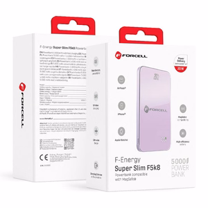 MagSafe-ühilduv akupank Forcell F-Energy SuperSlim F5K8 QC4.0 PD3.0 15W 5000 mAh lilla
