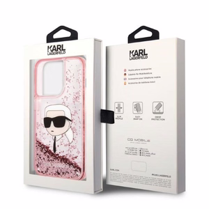 Karl Lagerfeld Glitter Karl's Head ümbris jaoks iPhone 14 Pro Max - roosa