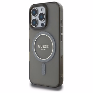 Guess IML Glitter Circle MagSafe ümbris jaoks iPhone 16 Pro - must