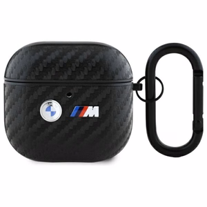 Чехол BMW Carbon Double Metal Logo для AirPods 4 - чёрный