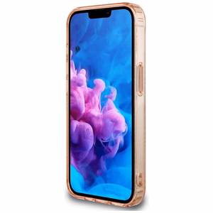 Оригинальный чехол GUESS IML Metal Glitter 4G Circle Triangle MagSafe для iPhone 17e/16e розовый