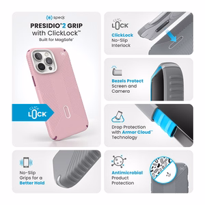 Speck Presidio2 Grip ClickLock & MagSafe ümbris seadmele iPhone 16 Pro Max, Wednesday Pink / Boysenberry Purple / valge