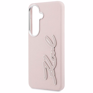 Karl Lagerfeld Grained Signature Metal Resin Logo ümbris Samsung Galaxy S26 roosa