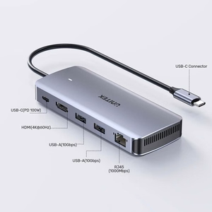 UNITEK aktiivne USB-C jaotur 10Gbps, M.2, HDMI, PD 100W