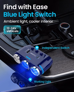 Auto Cigarette Lighter Pesa Splitter B39-C - 3 sockets + USB + tüüp C - QC 3.0 PD 3A 120W koos ekraan and kaabel