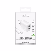 Puro PROLITE 10W 2x USB-A wall laadija + USB-A - USB-C kaabel 1.2m - valge