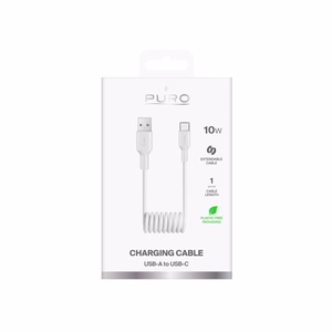 Puro 10W USB-A - USB-C Spiral Kaabel 1m - valge