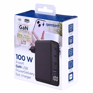 Gembird TA-UC-PDQC100LCD-01-BK mobiilseadme laadija sülearvuti, nutitelefon must AC kiirlaadimine siseruumidesse