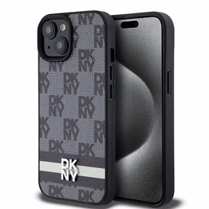 DKNY Leather Checkered Mono Pattern & Printed Stripes Ümbris jaoks iPhone 15/14/13 - Must