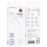 Borofone Kaabel BX111 Feliz - Type C to Type C - 60W 3A 1 metre valge