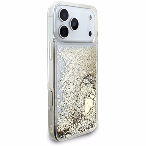 kuldne Guess Liquid Glitter 4G Charms ümbris iPhone 18 Pro Max / 17 Pro Max jaoks