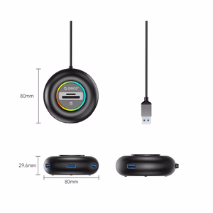 Orico YXR4 RGB USB Hub 4-Port USB-A 3.0 with SD and microSD Reader 1.8m - Black