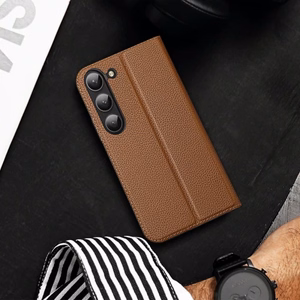 Dux Ducis Skin X2 чехол Samsung Galaxy S23+ флип-чехол кошелёк подставка коричневый