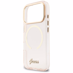 Guess IML Script Metal MagSafe Ümbris for iPhone 17 Pro - roosa