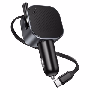 Autolaadija Hoco Z68, USB-A + USB-C, PD QC3.0, 45 W, väljatõmmatava USB-C-kaabliga, must