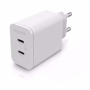 mophie Wall Adapter USB-C PD DUAL 45W GaN EU (2x USB-C), valge
