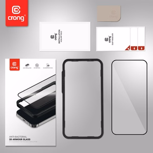 Crong Anti-Bacterial 3D Armor Glass 9H kogu ekraani kattev karastatud kaitseklaas iPhone 14 Pro jaoks koos paigaldusraamiga