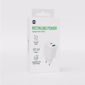 Forever ringlussevõetud seinalaadija USB + USB-C 20W LSR20-AC-00, valge