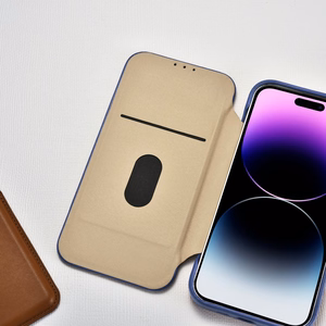 iCarer CE Premium Leather Folio Case iPhone 14 Pro Magnetic Flip Leather Folio Case MagSafe Blue (WMI14220714-BU)