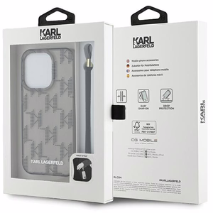 Karl Lagerfeld IML Mono KL Pattern & Cord ümbris jaoks iPhone 15 Pro - must