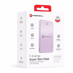 MagSafe-ühilduv akupank Forcell F-Energy SuperSlim F5K8 QC4.0 PD3.0 15W 5000 mAh lilla