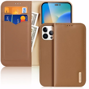Dux Ducis Hivo Nahast Flip Cover Ehtne nahast rahakott kaartide ja dokumentide jaoks iPhone 14 Pro Max Brown