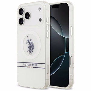 US Polo DH and Bottom Stripe Logo MagSafe Ümbris jaoks iPhone 17 Pro Max - Valge