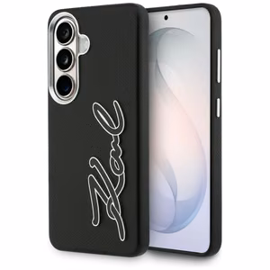 Karl Lagerfeld Grained Signature Metal Resin Logo Case for Samsung Galaxy S26 - Black
