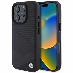 BMW Signature Leather Crossing Lines Pattern iPhone 16 Pro Ümbris - Must